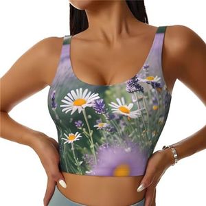 Lavendel en madeliefjes print comfortabel vrouwen sport vest yoga workout vest voor vrouwen lichtgewicht zomer, Zwart, S