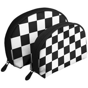 Make-uptas, cosmetische reistas 2 stuks draagbare clutch zakje set zakje organisator dambord schaakbord, zoals afgebeeld, Eén maat