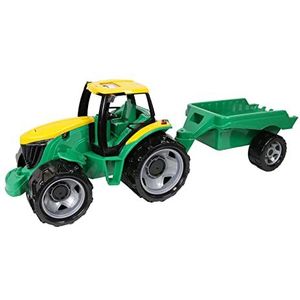 Lena 02122 - Starke Riesen tractor met aanhangwagen, ca. 62 cm en 43 cm, groot speelgoedvoertuig voor kinderen vanaf 3 jaar, robuuste trekker met aanhanger voor zandbak, strand en kinderkamer