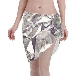 Diamantpatroon Print Elegante Strandwrap, Bikini Cover Up, Badmode Jurk voor Vrouwen, Perfect voor Zwembad en Resort Zwart, Zwart, one size