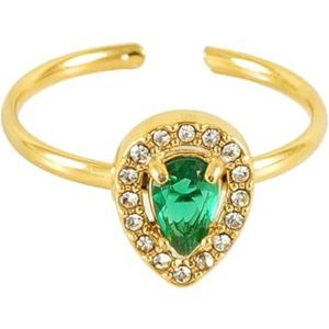 Dames open ring 18K gouden waterdruppel zirkoon verstelbare ringarmband (Style : Green)