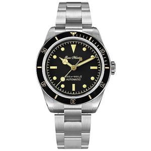San Martin SN004G V2 Retro 6200 Luxe duikhorloges voor heren, saffierglas, 200 m waterdicht, automatisch mechanisch horloge voor mannen, zwart, Armband