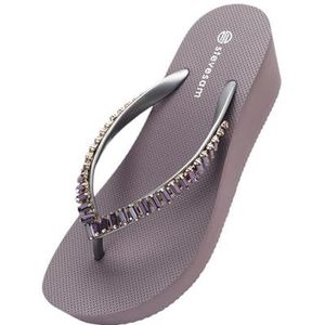 fengqingyunyan0304 Teenslippers, 6 cm hak voor dames, kristallen strandschoenen met dikke zool, voor dames en heren, Paars, 38 EU