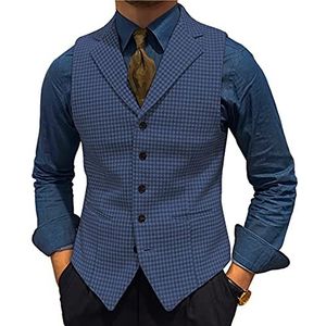 BYLUNTA Elegant hondstokvest heren tweed vest vintage wol retro notch lapel formeel slim S-3XL, blauw, S