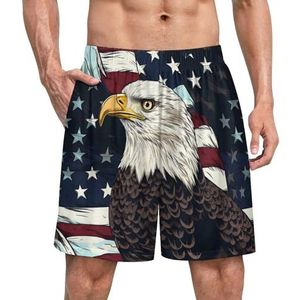 Bald Eagle en Amerikaanse vlag grappige pyjama shorts voor mannen pyjamabroek heren nachtkleding met zakken zacht