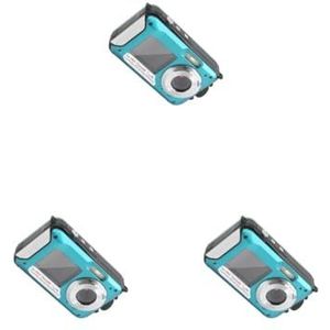 3 set Digitale Camera 1080 P Dual Screen 24MP Foto 16X Anti-shake 2.7 Inch Grote High Definition met Draagtas Onderwater UK/Blauw