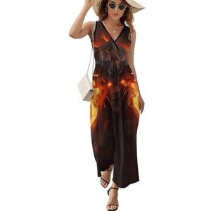 Rode horror draak casual maxi-jurk voor vrouwen V-hals zomerjurk mouwloze strandjurk XL