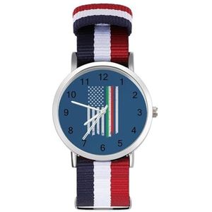 Italiaanse VS Dunne Lijn Vlag Slanke Mannen Horloge Quartz Armband Mode Voor Vrouwen Sport Nylon Band Gemakkelijk Te Lezen
