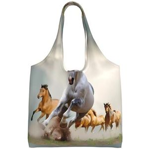 YIFEIWSHH Wilde Dieren Paarden Patroon Extra Grote Capaciteit Schouder Canvas Tas Voor Winkelen Reizen Dagelijks Gebruik, Zwart, Eén maat