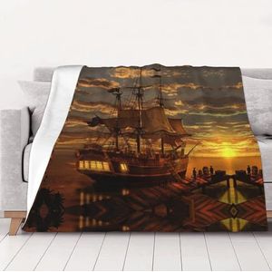 Fantasy piratenschip multi-size ultra-zachte flanellen deken (horizontaal), verdikte fluwelen bankdeken, licht en warm