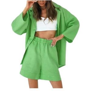 Leader of the Beauty Dames zomer trainingspak tweedelige outfit top en shorts broek sets casual losse gym sportkleding sets, Groen, S