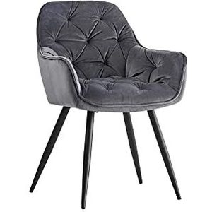JaHECOME eetkamerstoel grijs van stof (fluweel) woonkamerstoel kleurkeuze Retro Design armleuningstoel stoel met rugleuning stoel metalen poten zwart (grijs, 1)