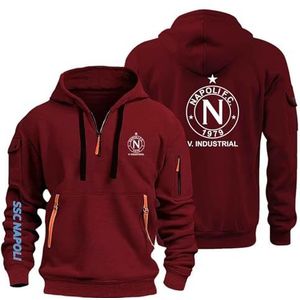 AHYAOFA SS.C Na.Poli sweatshirt met capuchon en halve ritssluiting voor heren voor training en hardlopen, sportsweatshirt met capuchon en zakken, rood (Red-2), 38-40 Alto