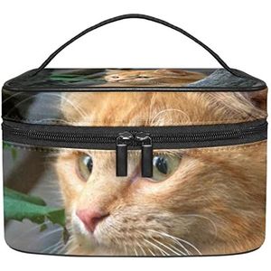 Kattenpatroon make-up organizer tas, reismake-up tas organizer case draagbare cosmetische tas voor vrouwen en meisjes toiletartikelen, Meerkleurig, 22.5x15x13.8cm/8.9x5.9x5.4in