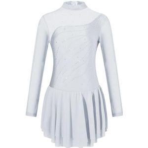 NUOYIXUAN Kunstschaatsjurk voor meisjes, in glanzende chiffon, ballet, gymnastiek, dans, dans, kleding voor schaatsen (wit, 16)
