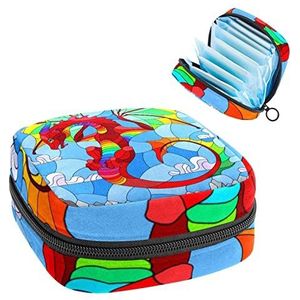 Boze draak, Periode Pouch Draagbaar,Tampon Opbergtas,Tampon Houder voor Portemonnee Vrouwelijke Product Organizer, Meerkleurig, 4.7x6.6x6.6 in/12x17x17 cm