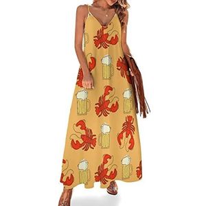 Beer And Crawfish Zomerjurk voor dames, maxi-jurk, V-hals, mouwloos, spaghettibandjes, lange jurk