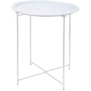 Metalen bijzettafel wit met dienblad - 51 x 47 cm - design salontafel met inklapbaar frame - sofa decoratie bloemen tafel