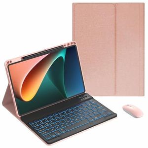 Toetsenbordhoes voor HUAWEI MatePad Pro 11 inch 2024/2022, 7 Kleuren Achtergrondverlichting, Ingebouwde Potloodhouder, Magnetisch Afneembaar Draadloos Toetsenbord met Bluetooth Muis,Roze