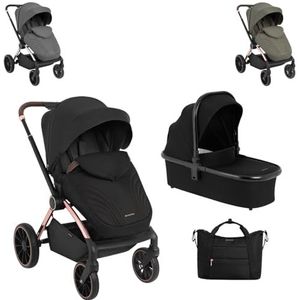 Kikkaboo Kinderwagen Kara 2-in-1 babykuip, sportstoel, luiertas, vering, kleur: zwart