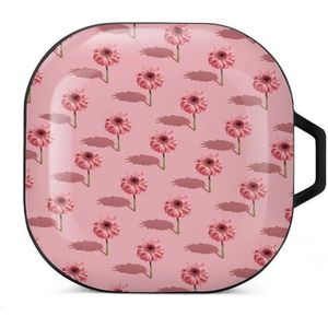 Modern bloemen op pastelroze oordopjes hoesje compatibel met Samsung hard shell beschermhoes zwart-stijl