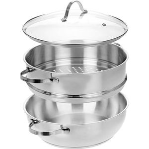 GRÄWE Pan met 1 stoominzet en glazen deksel, kookpan om te stomen, 28 cm, stoompan, stoompan, groente- en aardappeldemper, 28 cm, vaatwasmachinebestendig, geschikt voor inductie