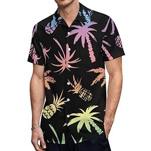 Palmbomen en ananassen Hawaïaanse shirts voor heren, casual overhemd met korte mouwen, knoopsluiting, vakantie, strandshirts L