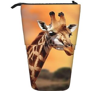 RLDOBOFE Giraffe Print Potlood Tas Stand-Up Intrekbare Potlood Doos Organizer Pen Houder Opbergtas Cosmetische Tas Voor Kantoor Kerst Vakantie Gift, Zwart, Eén maat