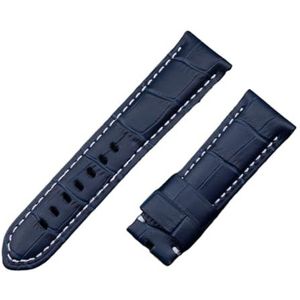 LUGEMA 22mm 24mm 26mm Italië Kalf Bamboe Lederen Horlogeband Compatibel Met Panerai Band Horloge Band Met Gesp PAM441/111/386 Accessoires (Color : Dark Blue White, Size : 26MM PAM_WITHOUT BUCKLE)