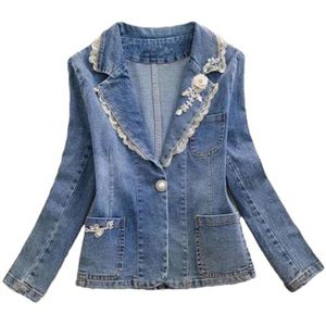 Pegsmio Dames denim jas lente herfst lange mouw overjas losse denim knop uitloper streetwear jeans jassen, Blauw, S