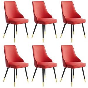 GEIRONV Eetkamerstoelen Set van 6, waterdicht Pu Leer met metalen benen woonkamer zijstoelen keuken lounge teller stoelen Eetstoelen (Color : Red, Size : Black gold feet)