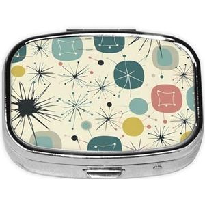 Atomic Stars Patroon Pillendoos Draagbare Metalen Pillendoosje 2 Compartimenten Kleine Tablet Doos voor Portemonnee of Pocket Pil Organizer Geneeskunde Vitamine Organizer Uniek Gift