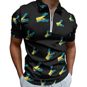 Bahama's Vlag Weerstaan Half Zip Up Polo Shirts Voor Mannen Slim Fit Korte Mouw T-shirt Sneldrogende Golf Tops Tees L