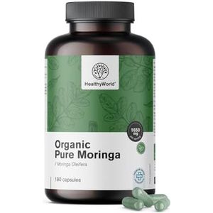 HealthyWorld BIO Moringa – 180 Capsules – Ayurvedische Plant uit Biologische Teelt – 1650 mg Moringa Oleifera per dagelijkse dosis – 2 Maanden Voorraad – Voor natuurlijke Ondersteuning van het Lichaam