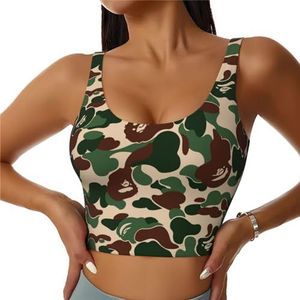 SABFWF Aniaml Camouflage Green Print Yoga Bras, High Impact Support, Longline Design, voor Fitness, Hardlopen en meer, Zwart, S