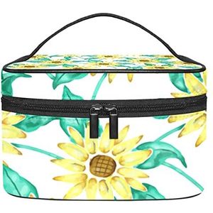 Zonnebloemen make-up organizer tas, reismake-up tas organizer case draagbare cosmetische tas voor vrouwen en meisjes toiletartikelen, Meerkleurig, 22.5x15x13.8cm/8.9x5.9x5.4in