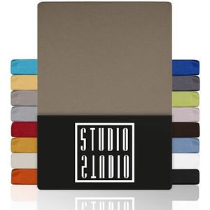 STUDIO Basic Spannbettlaken 180x200cm, 100% gekämmte Baumwolle, OEKO-TEX 100, Markenqualität, Bettlaken Spannbetttuch 180x200 für alle gängigen Matratzen bis 25cm Höhe - Taupe