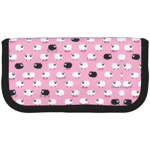 gopoo Wit Schaap op Achtergrond Leuke Canvas Potlood Pouch - Georganiseerde Opslag voor Reizen & Dagelijks Gebruik Etui, Make-up Pouch