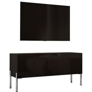 3E 3xE living.com TV-kast in mat zwart / zwart hoogglans met poten in chroom, A: B: 100 cm, H: 52 cm, D: 32 cm. TV-meubel, tv-tafel, tv-bank