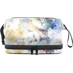 Grote capaciteit reizen cosmetische tas,Dieren katten aquarel schilderen,Make-up tas,Waterdichte make-up tas organisator, Meerkleurig, 27x15x14 cm/10.6x5.9x5.5 in