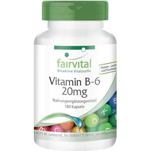 Fairvital | Vitamine B6 capsules 20mg - VEGAN - 180 capsules - pyridoxine voedingssupplement