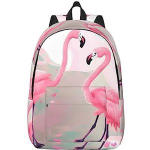 Love Flamingo canvas plunjezak met grote capaciteit en verstelbare schouderbanden voor school buitensporten, Zwart, M