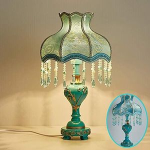 Retro Tafellamp, Victoriaanse Stijl Decoratie Bureaulamp Met Stoffen Tint, Europese Hars Naast Lamp Voor Woonkamer Kantoor, Groen