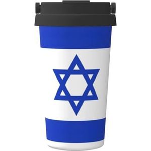 EdWal Israëlische vlag print 500 ml koffiemok, geïsoleerde campingmok met deksel, reisbeker, geweldig voor elke drank