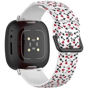 Zachte sportband compatibel met Fitbit Sense/Sense 2 / Versa 4 / Versa 3 (Fish Skeleton Red Heart Simple) siliconen armband accessoire