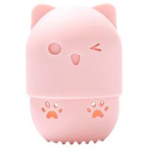 Eioflia 1 ST Siliconen Make-up Spons Houder Kat Vormige Reistas Spons Beschermende Draagtas Schoonheid Blender Houder Capsule Cosmetische Droogrek (Roze)