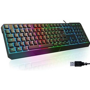 KLIM Chroma Gaming Keyboard AZERTY FRANCE Wired USB - High Performance - Chromatic Lighting Gaming Black RGB PC PS4 Windows Mac [ New Version ]