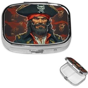 Pillendoos met 2 vakken, kleine pillendoos voor handtas en tas, reispillendoos, piratenkapitein, mooie medicijnorganizer voor vitaminen, visolie