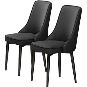 GEIRONV Moderne eetkamerstoelen set van 2, PU-leer hoge rug gewatteerde zachte zitting koolstofstalen poten for lounge keuken slaapkamer stoelen Eetstoelen (Color : Black, Size : 92 * 48 * 45cm)