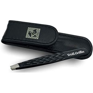Wolf & Griffin Black Edition Ultimate Precision pincet met etui | roestvrij staal met zwarte coating | Professionele schuine wenkbrauwpincet voor dames en heren